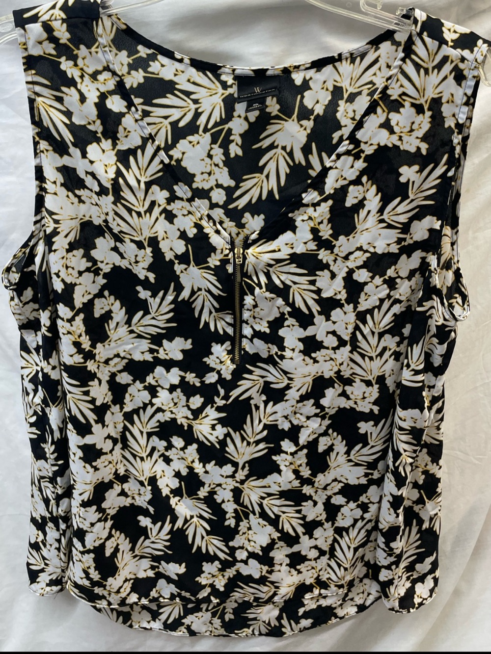 Worthington Black Floral Zip-Front Sleeveless Camisole sz xl